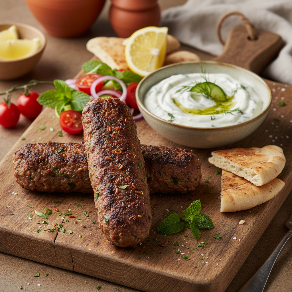 Kofta Duo Rempah Mediterania dengan Saus Tzatziki Dingin