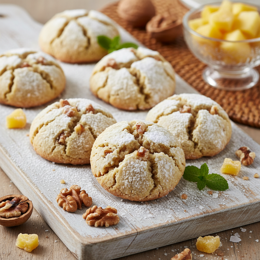 Kue Kering Retak Nanas Kenari Tropis (Tropical Pineapple Walnut Crinkle Cookies)