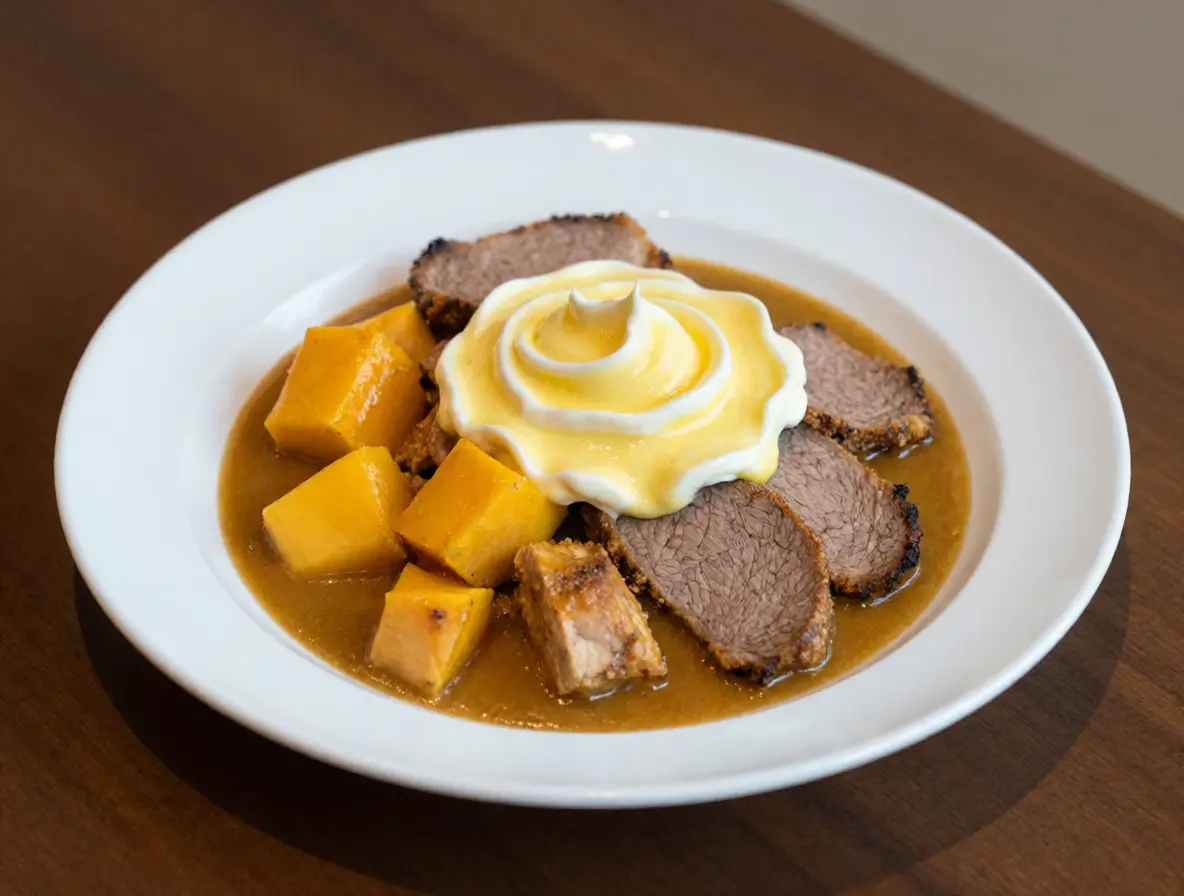 Ayam dan Daging Kari Jepang dengan Saus Mangga Pisang