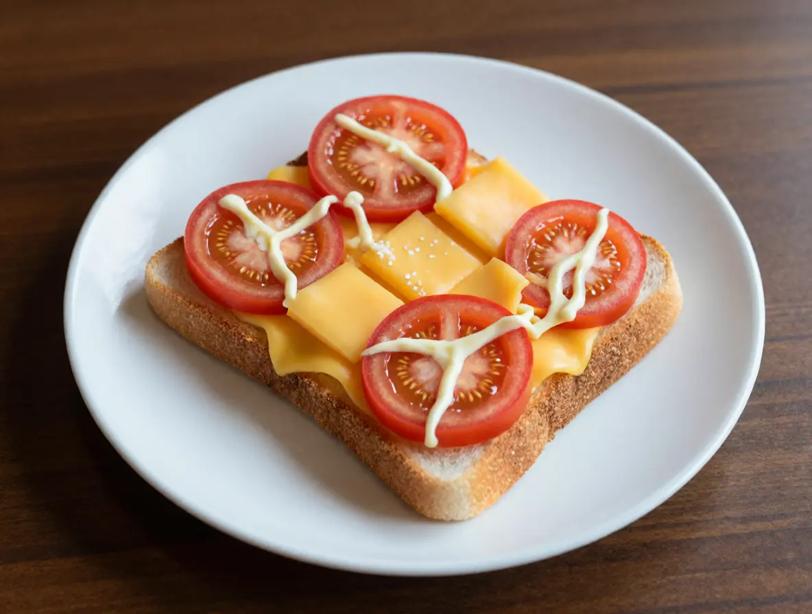 Roti Tawar Panggang Isi Tomat Keju Mayonaise